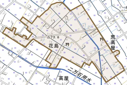 花島とその周辺の地図。町の範囲を重ねている