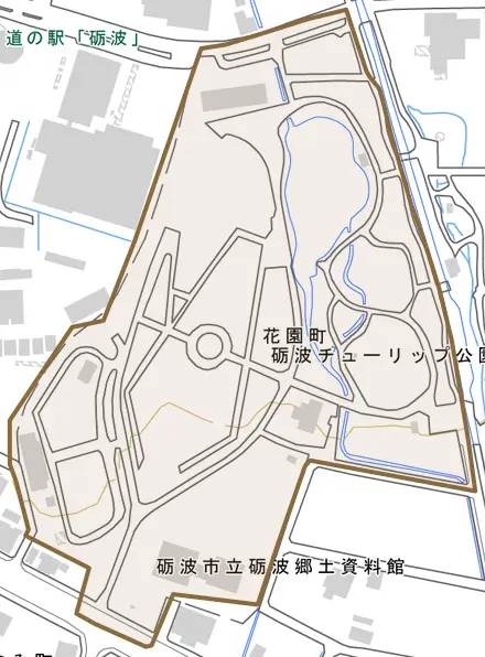 花園町とその周辺の地図。町の範囲を重ねている