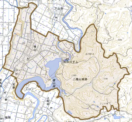 増山とその周辺の地図。町の範囲を重ねている