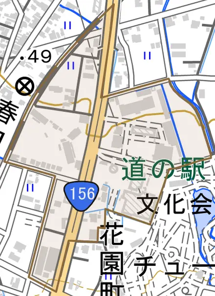 宮沢町とその周辺の地図。町の範囲を重ねている
