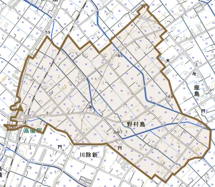 野村島とその周辺の地図。町の範囲を重ねている