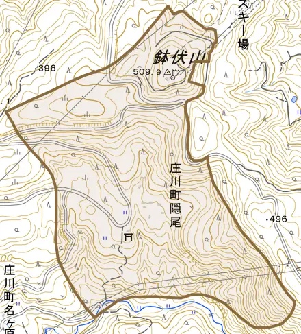 庄川町隠尾とその周辺の地図。町の範囲を重ねている