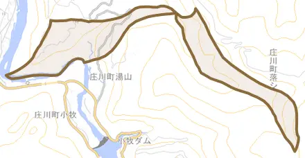 庄川町落シとその周辺の地図。町の範囲を重ねている