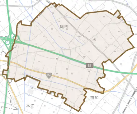 鷹栖とその周辺の地図。町の範囲を重ねている