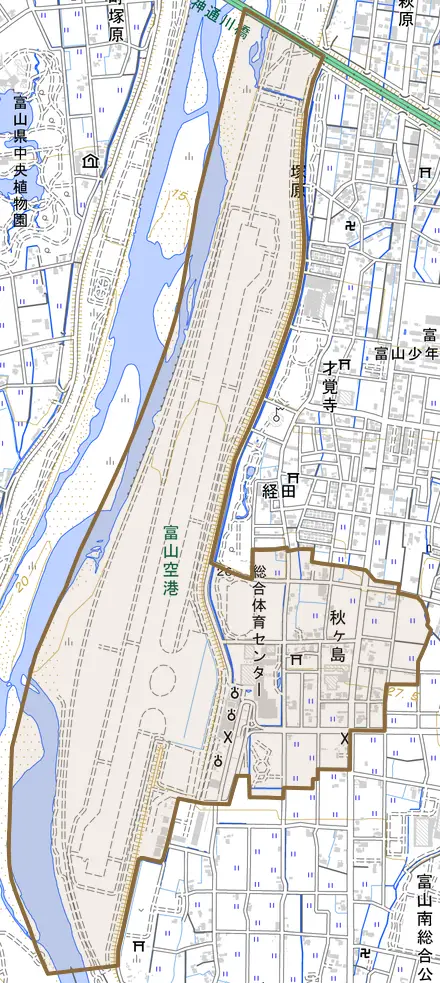 秋ヶ島とその周辺の地図。町の範囲を重ねている