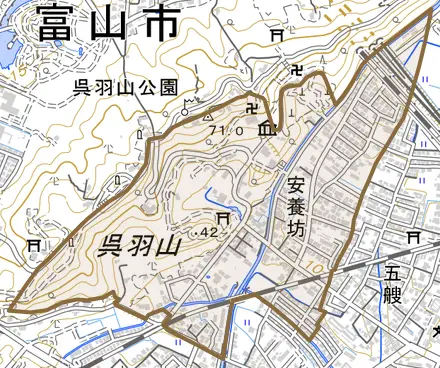 安養坊とその周辺の地図。町の範囲を重ねている