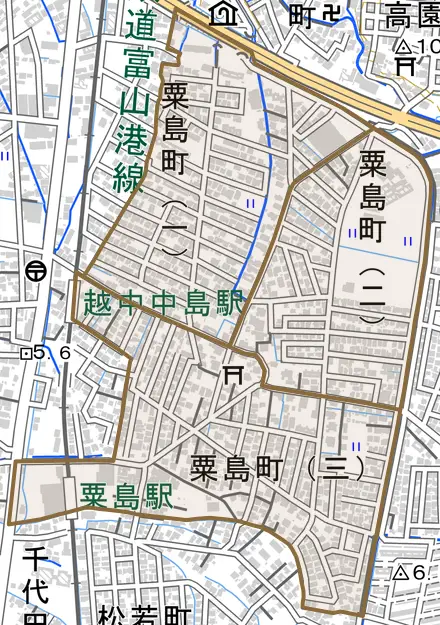粟島町とその周辺の地図。町の範囲を重ねている
