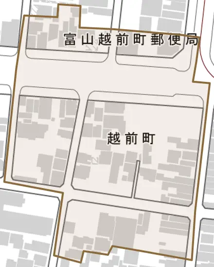 越前町とその周辺の地図。町の範囲を重ねている