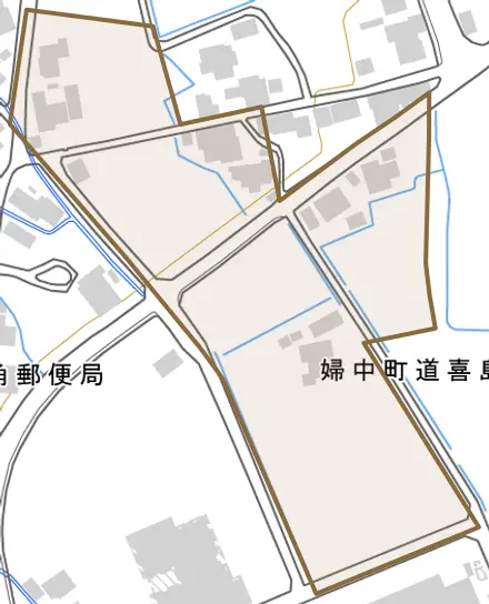 婦中町道喜島とその周辺の地図。町の範囲を重ねている