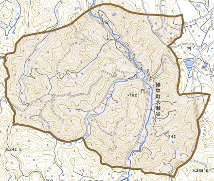 婦中町大瀬谷とその周辺の地図。町の範囲を重ねている