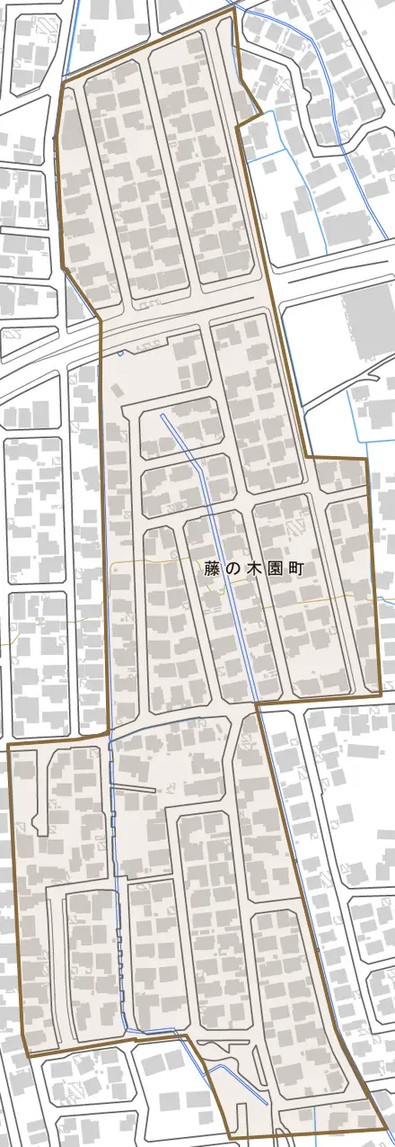 藤の木園町とその周辺の地図。町の範囲を重ねている