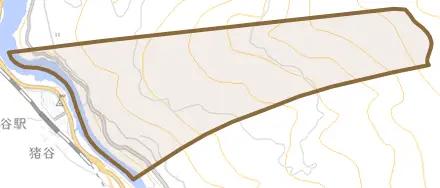 舟渡とその周辺の地図。町の範囲を重ねている