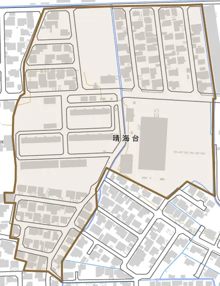 晴海台とその周辺の地図。町の範囲を重ねている