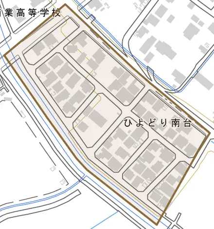 ひよどり南台とその周辺の地図。町の範囲を重ねている