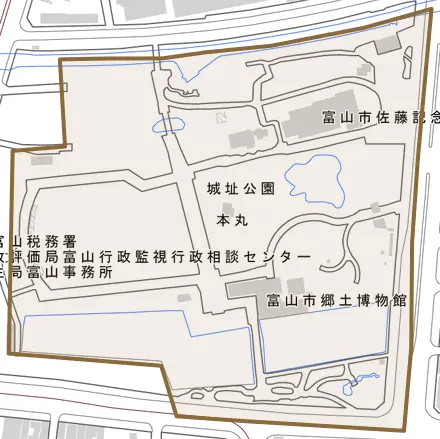 本丸とその周辺の地図。町の範囲を重ねている