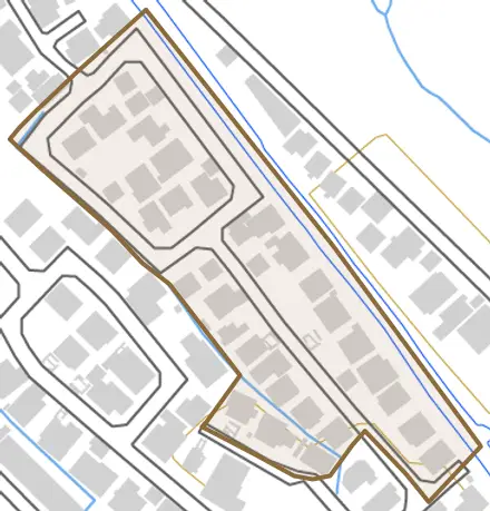 本郷町とその周辺の地図。町の範囲を重ねている