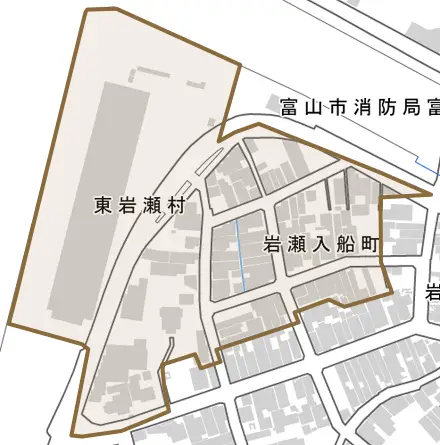 岩瀬入船町とその周辺の地図。町の範囲を重ねている