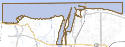 岩瀬諏訪町とその周辺の地図。町の範囲を重ねている