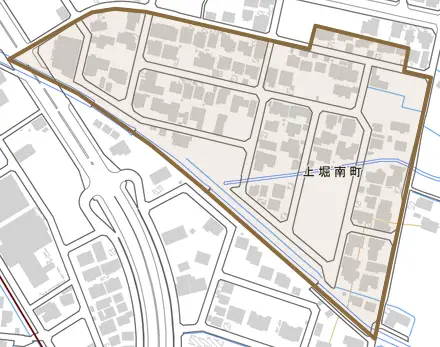 上堀南町とその周辺の地図。町の範囲を重ねている