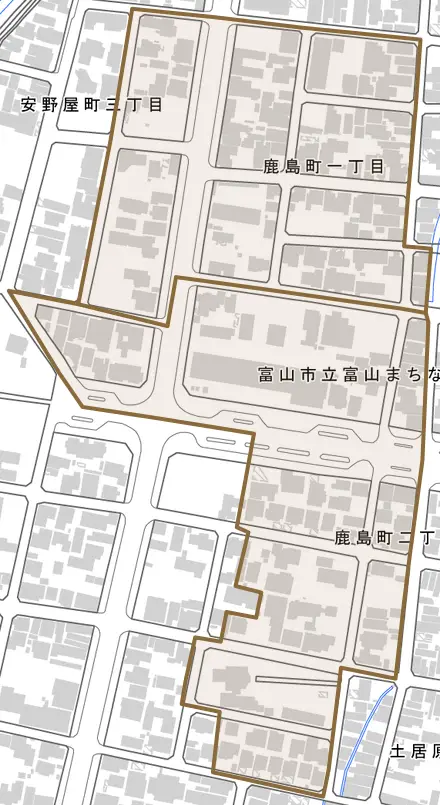鹿島町とその周辺の地図。町の範囲を重ねている