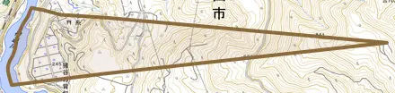 小糸とその周辺の地図。町の範囲を重ねている