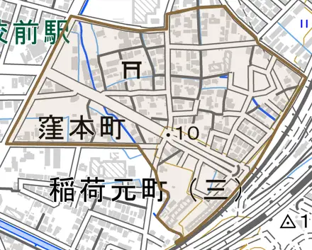 窪本町とその周辺の地図。町の範囲を重ねている