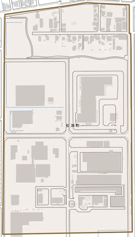 松浦町とその周辺の地図。町の範囲を重ねている
