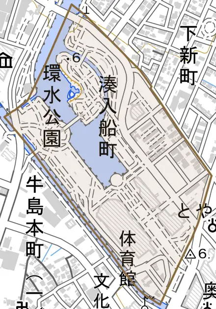 湊入船町とその周辺の地図。町の範囲を重ねている