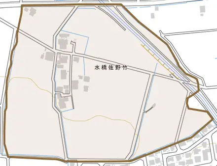 水橋佐野竹とその周辺の地図。町の範囲を重ねている