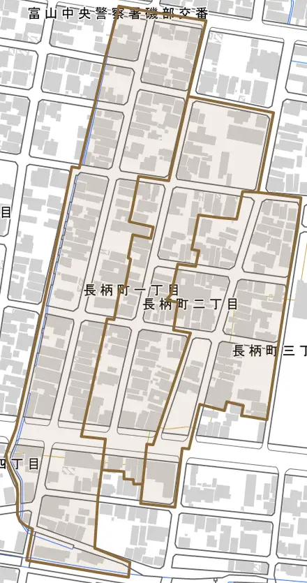 長柄町とその周辺の地図。町の範囲を重ねている
