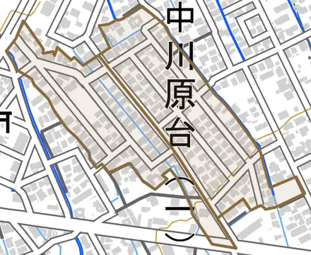中川原台とその周辺の地図。町の範囲を重ねている