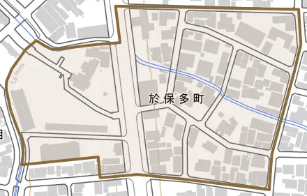 於保多町とその周辺の地図。町の範囲を重ねている