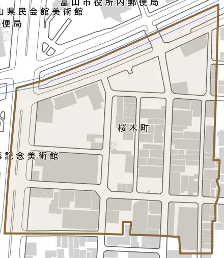 桜木町とその周辺の地図。町の範囲を重ねている