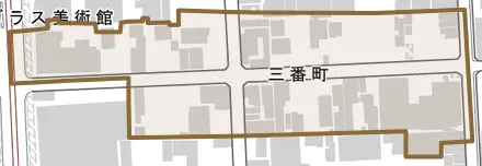 三番町とその周辺の地図。町の範囲を重ねている