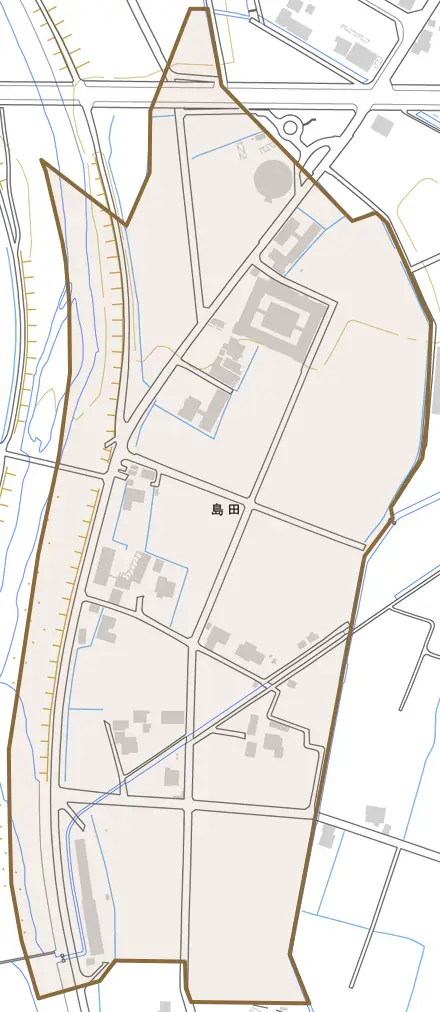 島田とその周辺の地図。町の範囲を重ねている
