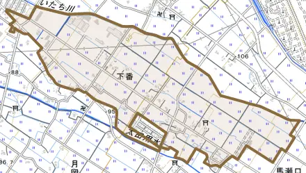 下番とその周辺の地図。町の範囲を重ねている