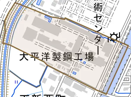 下新日曹町とその周辺の地図。町の範囲を重ねている
