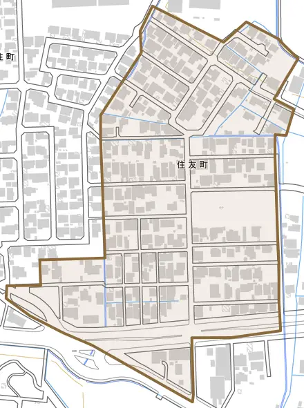 住友町とその周辺の地図。町の範囲を重ねている
