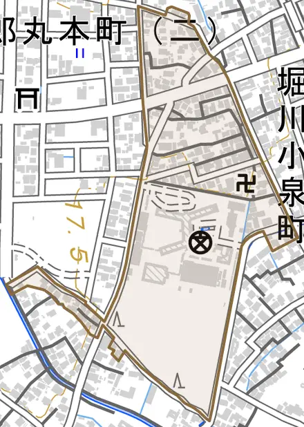 太郎丸とその周辺の地図。町の範囲を重ねている