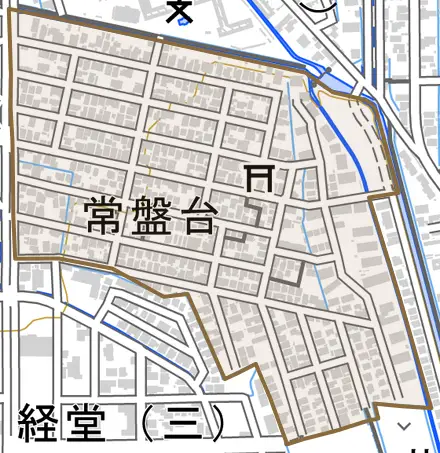 常盤台とその周辺の地図。町の範囲を重ねている