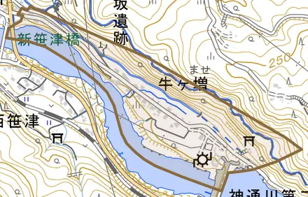 牛ケ増とその周辺の地図。町の範囲を重ねている