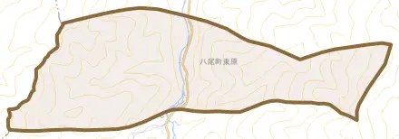 八尾町新屋とその周辺の地図。町の範囲を重ねている