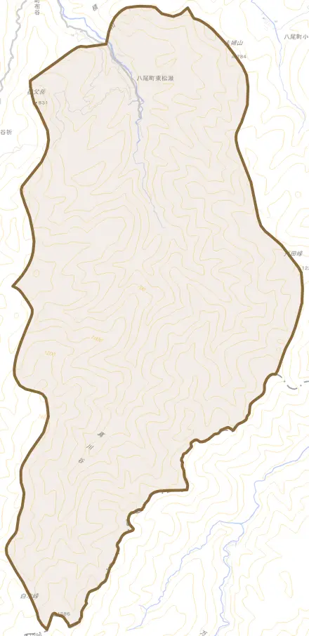 八尾町東松瀬とその周辺の地図。町の範囲を重ねている