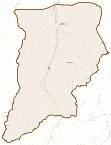 八尾町庵谷とその周辺の地図。町の範囲を重ねている