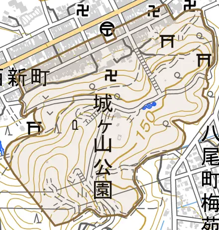 八尾町諏訪町とその周辺の地図。町の範囲を重ねている