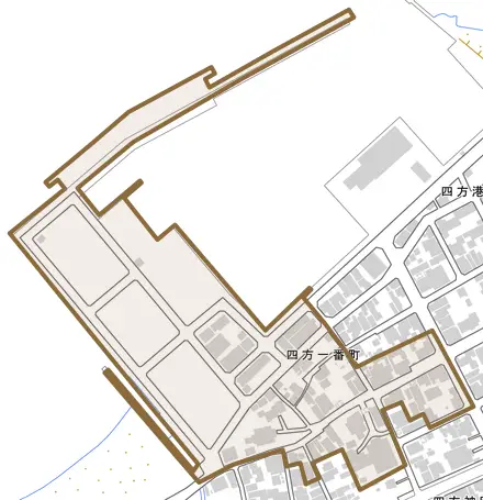 四方一番町とその周辺の地図。町の範囲を重ねている