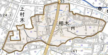 相木とその周辺の地図。町の範囲を重ねている