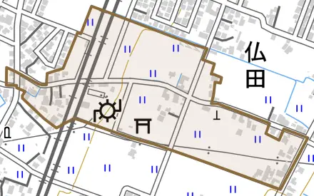 仏又とその周辺の地図。町の範囲を重ねている