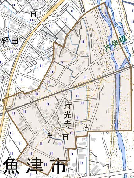 持光寺とその周辺の地図。町の範囲を重ねている