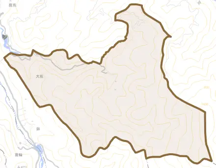 大熊とその周辺の地図。町の範囲を重ねている